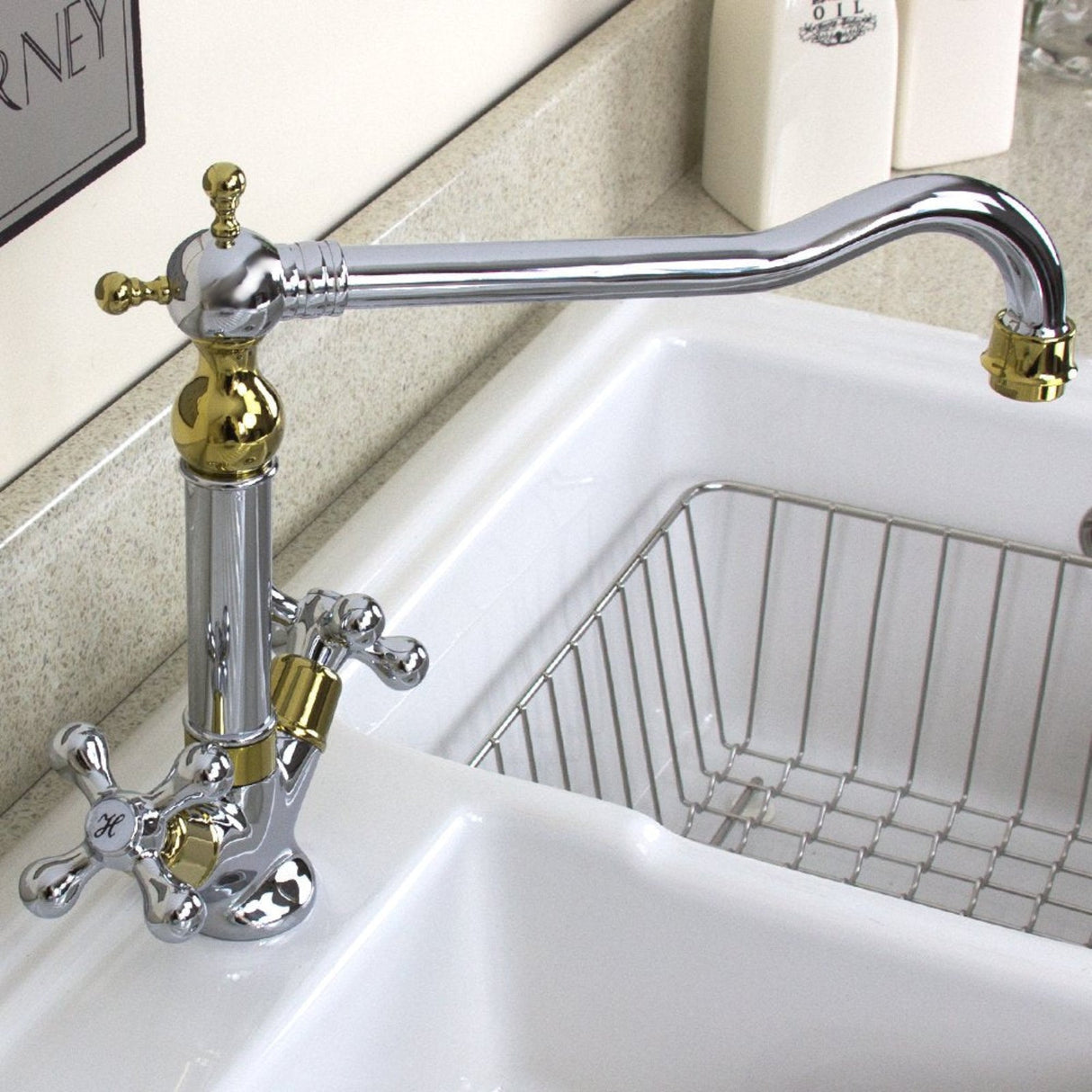 Astini Traditional Gold & Chrome Twin Handle Kitchen Sink Tap 25441GC