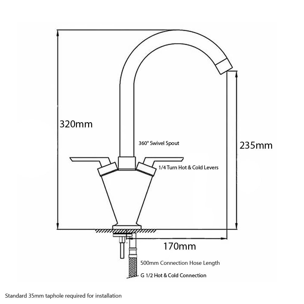 Astini Saturn Twin Handle Swivel Spout Kitchen Sink Mixer Tap with Brushed Steel and Chrome Finish