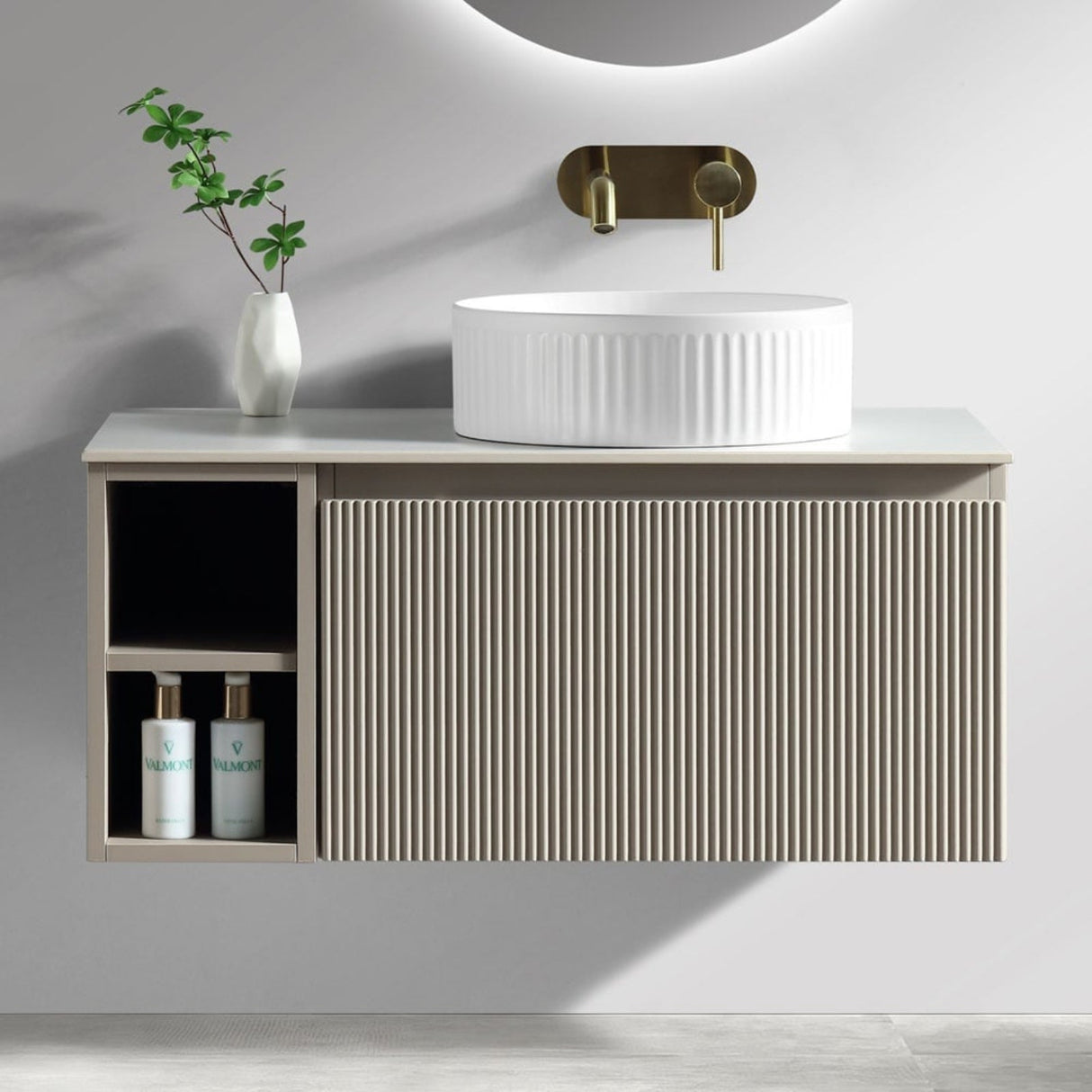 Astini Flauto 800mm Wall Hung Vanity Unit W/ LH Side Storage & RH Counter Top