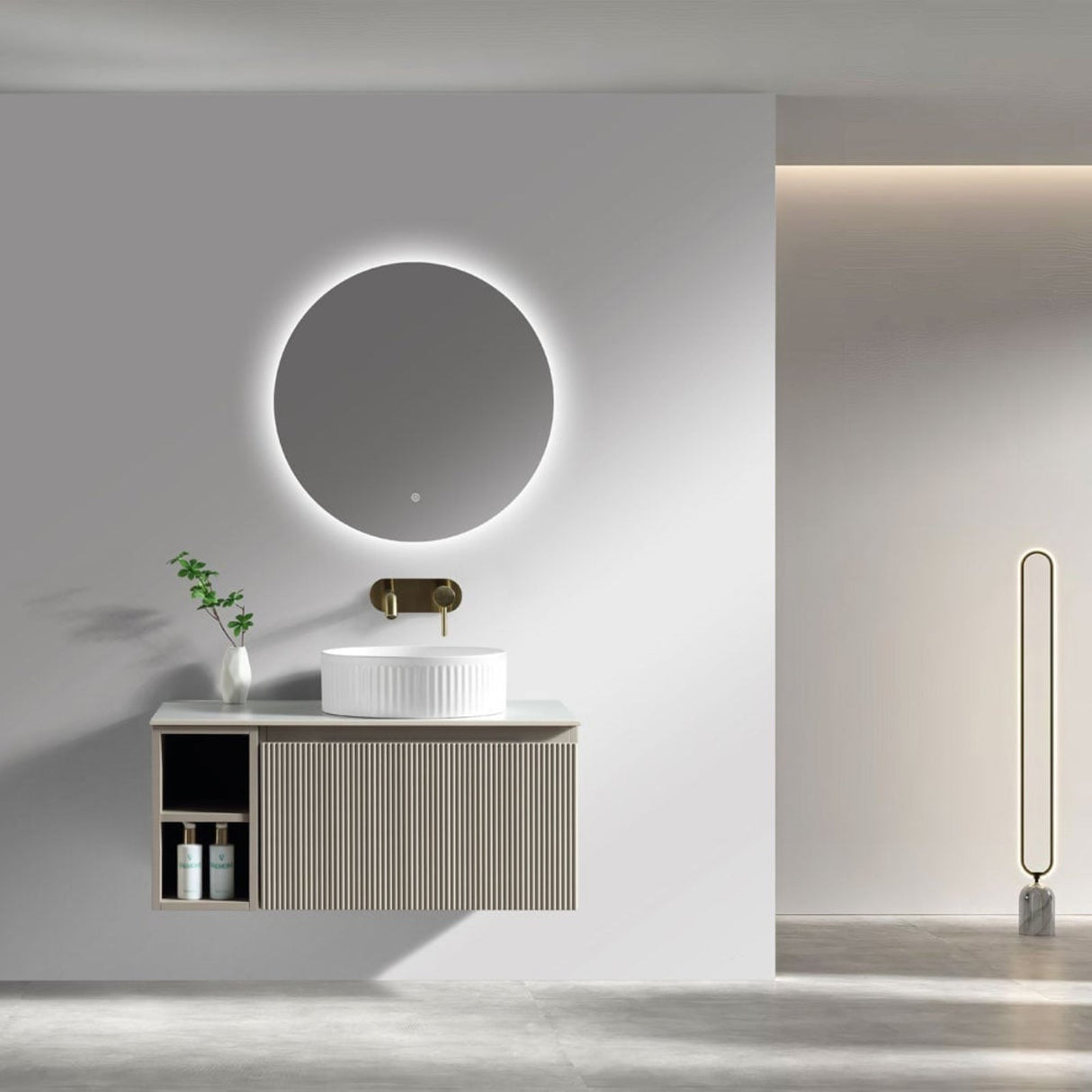 Astini Flauto 800mm Wall Hung Vanity Unit W/ LH Side Storage & RH Counter Top