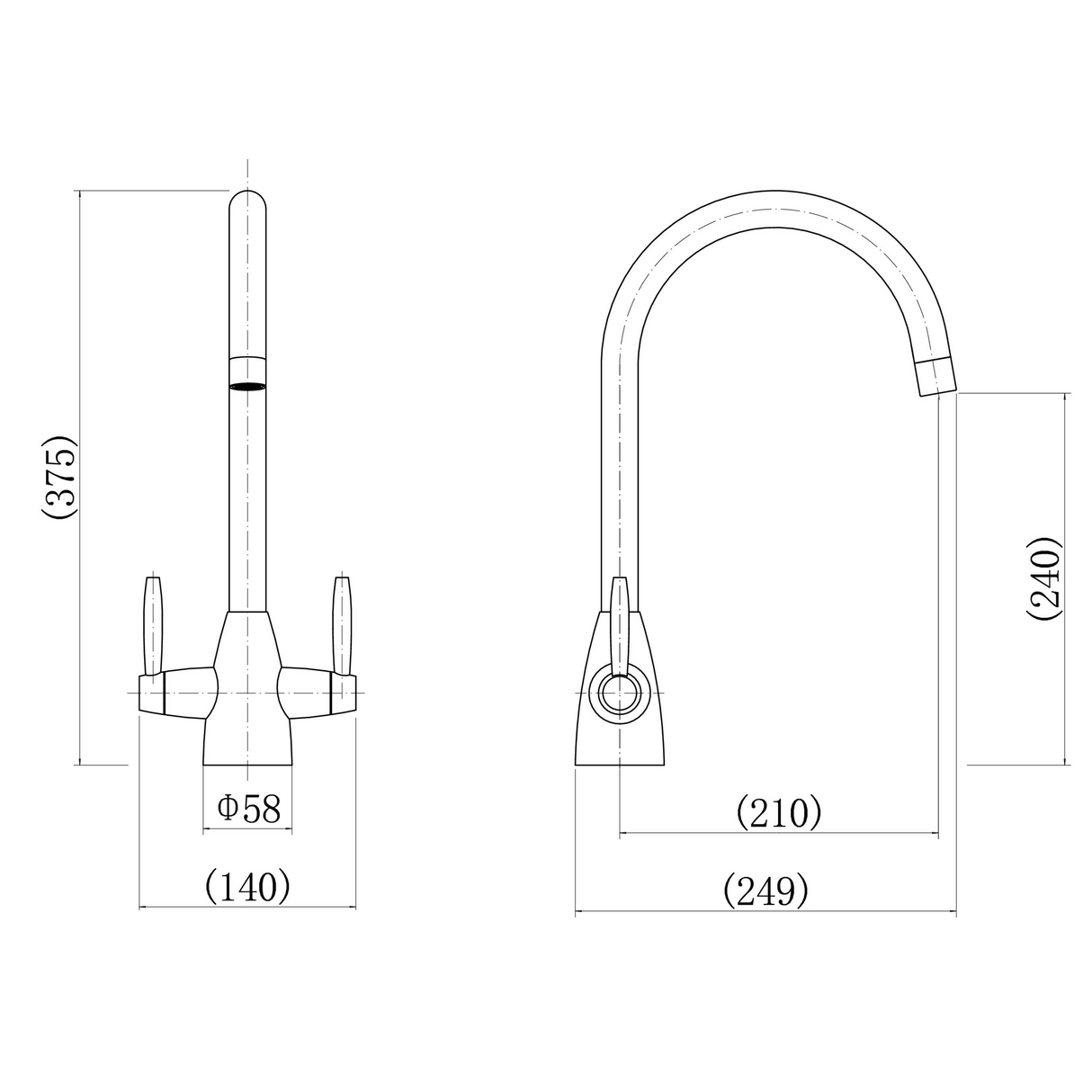 Ellsi Astrid Twin Lever Kitchen Mixer Tap CHROME AST-01-CH LD