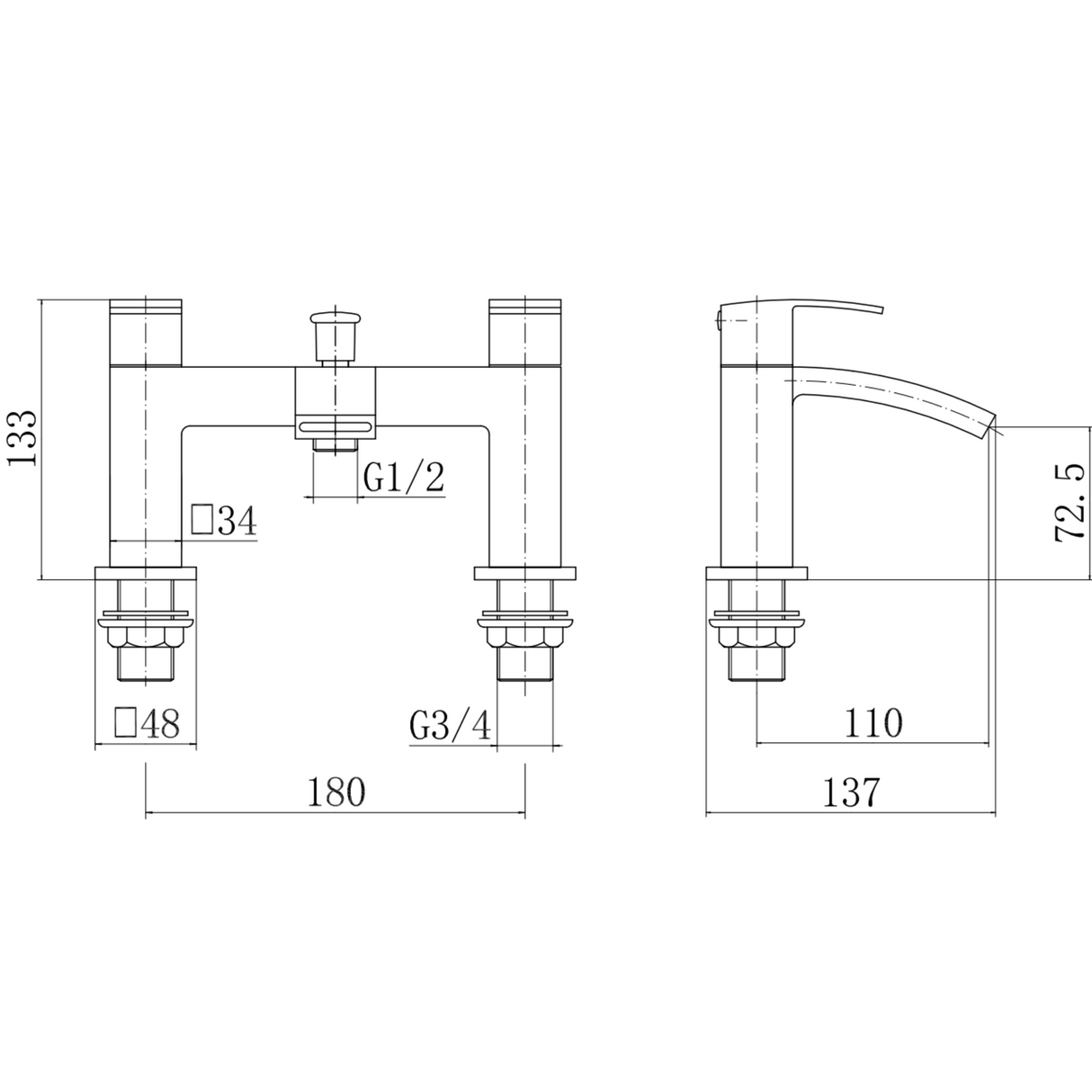 Ellsi Kinlin Waterfall Bath Shower Mixer Tap & Shower Kit CHROME KIN-02-CH LD