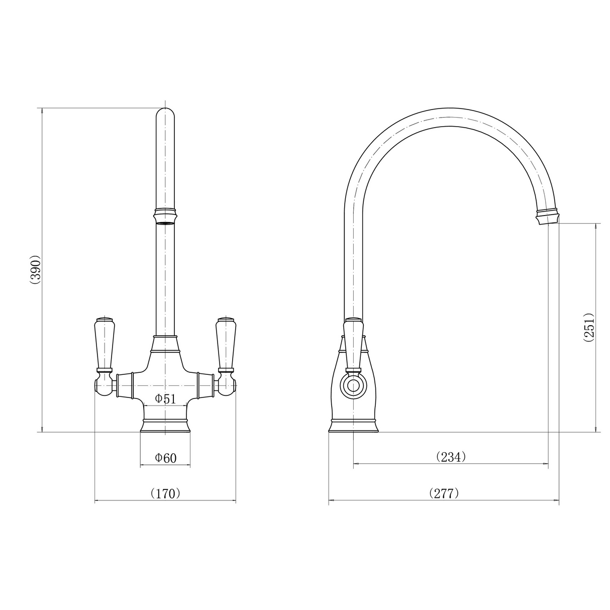 Ellsi Oswald Traditional Twin Lever Kitchen Mixer Tap CHROME OSW-01-CH LD
