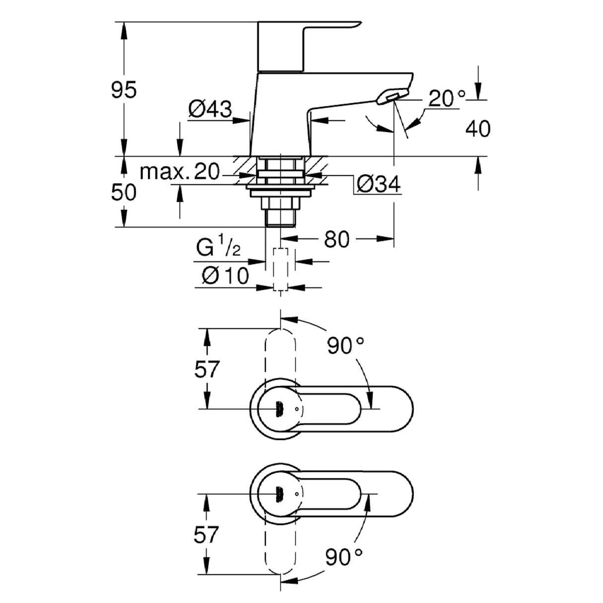 Grohe 2042110M BauEdge Basin Pillar Taps Chrome 2042110M LD