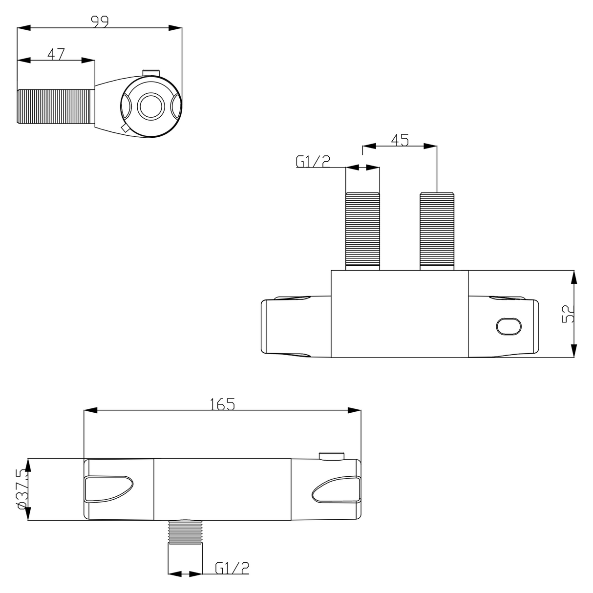 Ellsi Atlas Minimalist Exposed Thermostatic Bar Shower Valve MATT BLACK TBV-01-MB LD
