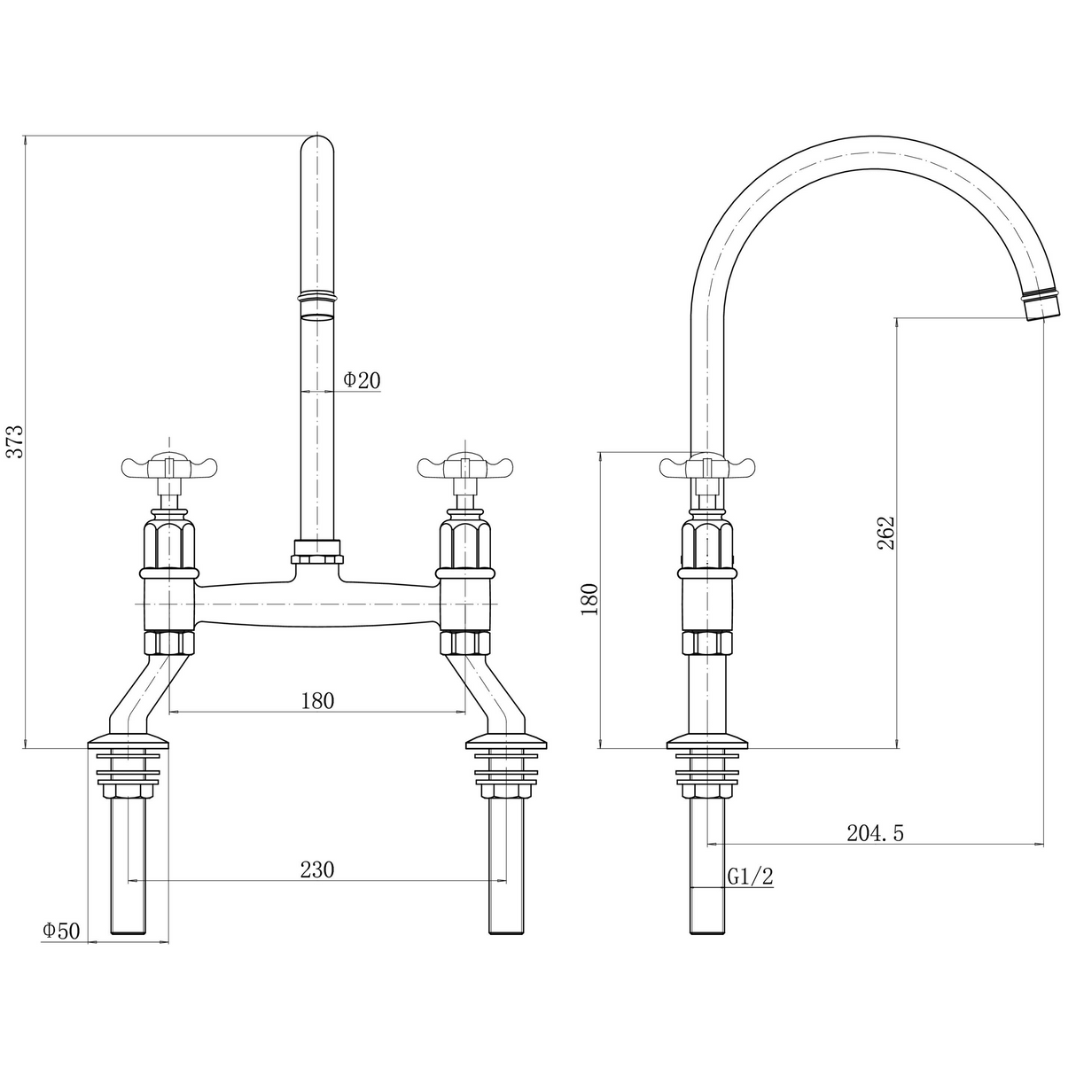 Ellsi Alton Traditional Bridge Kitchen Mixer Tap With Cross Handles BRUSHED BRASS ALT-02-BB LD