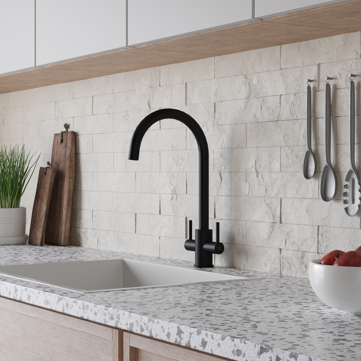 Ellsi Adria Twin Lever Kitchen Mixer Tap MATT BLACK ADR-01-MB