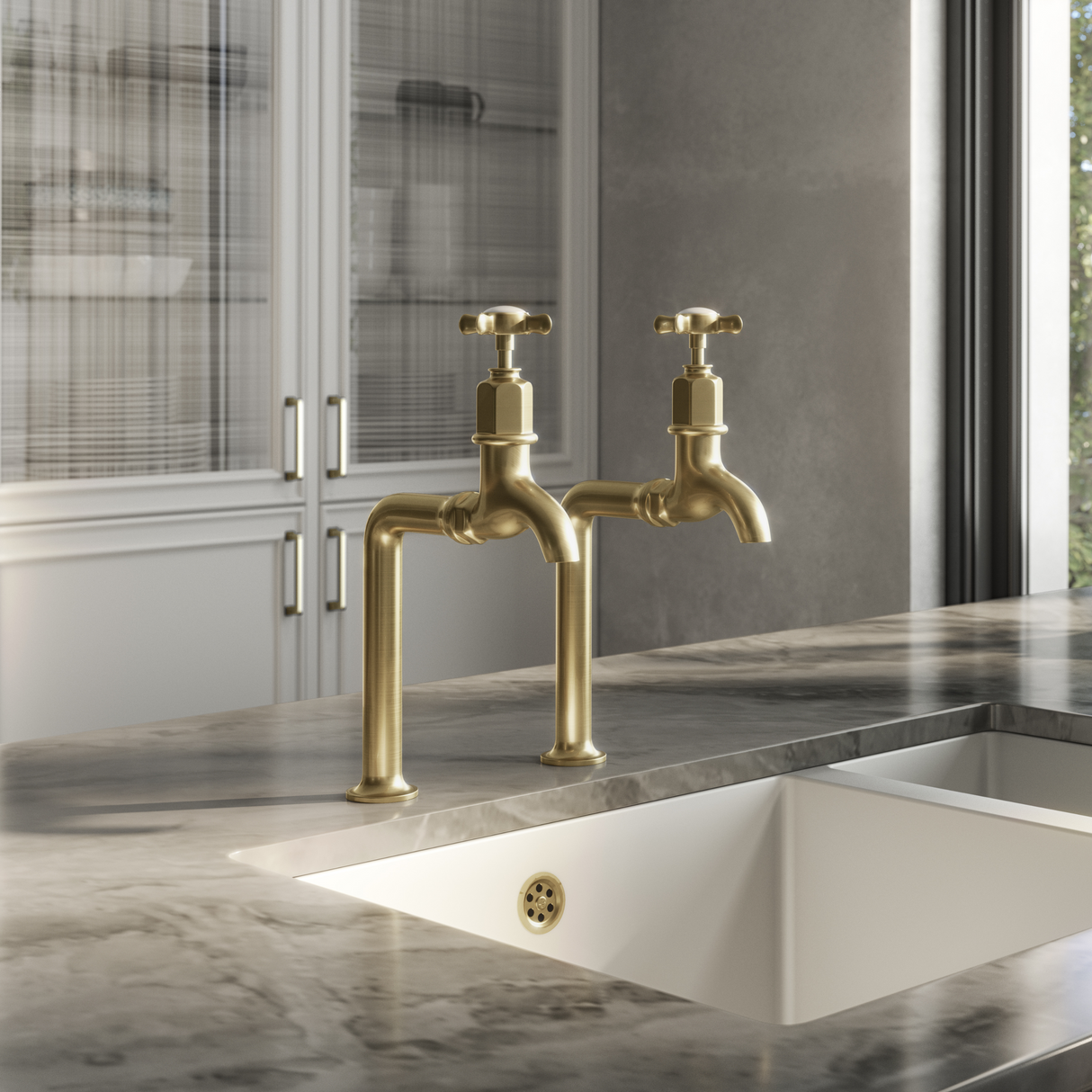 Ellsi Alton Traditional Bib Kitchen Taps With Cross Handles BRUSHED BRASS ALT-03-BB LS