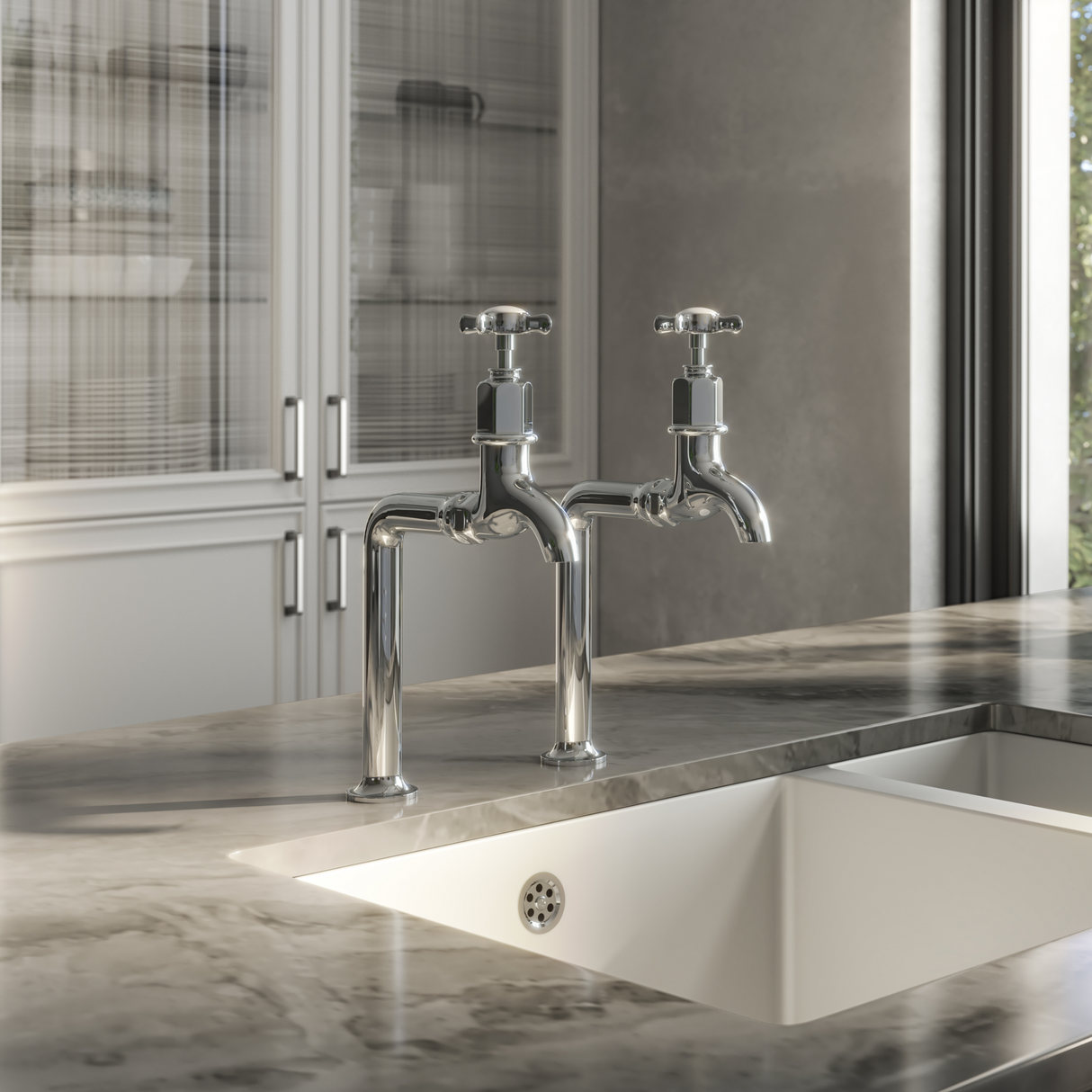 Ellsi Alton Traditional Bib Kitchen Taps With Cross Handles CHROME ALT-03-CH LS