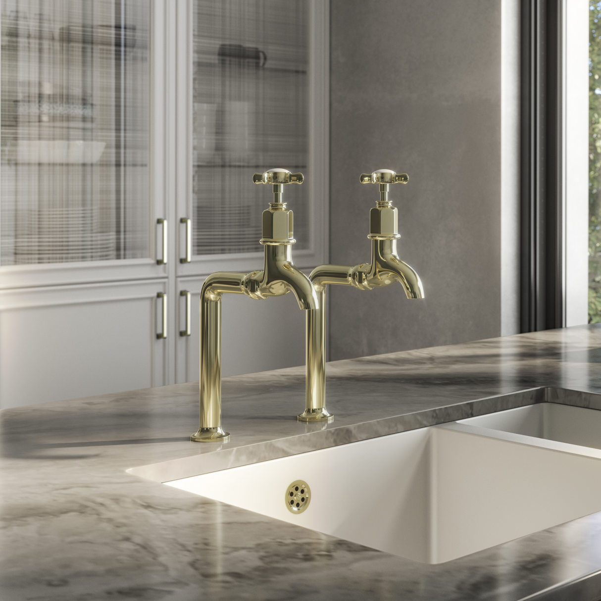 Ellsi Alton Traditional Bib Kitchen Taps With Cross Handles POLISHED BRASS ALT-03-POB LS