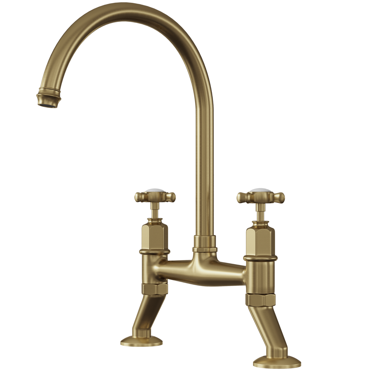 Ellsi Alton Traditional Bridge Kitchen Mixer Tap With Cross Handles BRUSHED BRASS ALT-02-BB