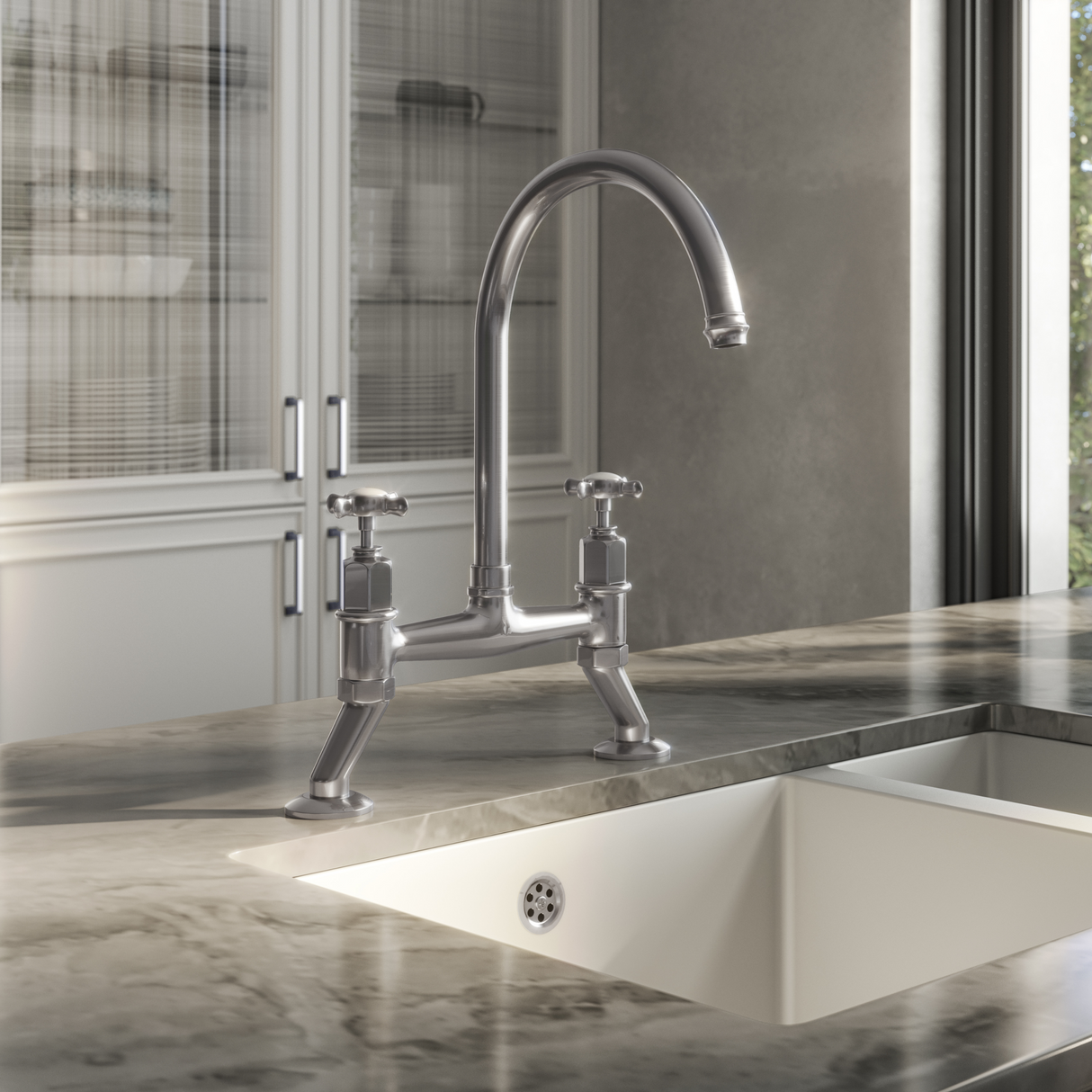 Ellsi Alton Traditional Bridge Kitchen Mixer Tap With Cross Handles PEWTER ALT-02-PEW LS