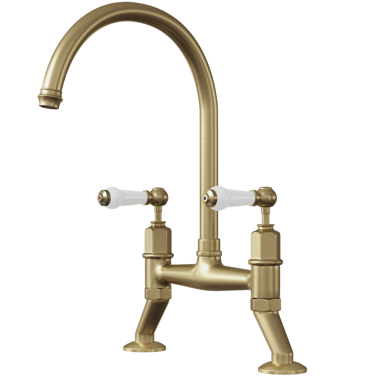 Ellsi Alton Traditional Bridge Twin Lever Kitchen Mixer Tap With Ceramic Levers BRUSHED BRASS ALT-01-BB