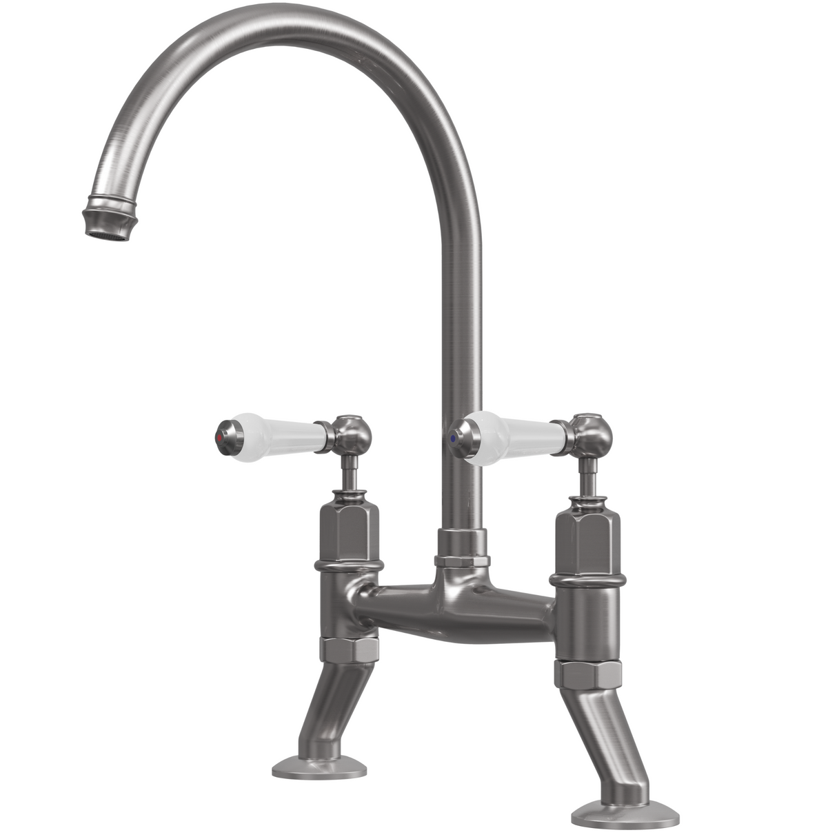 Ellsi Alton Traditional Bridge Twin Lever Kitchen Mixer Tap With Ceramic Levers PEWTER ALT-01-PEW