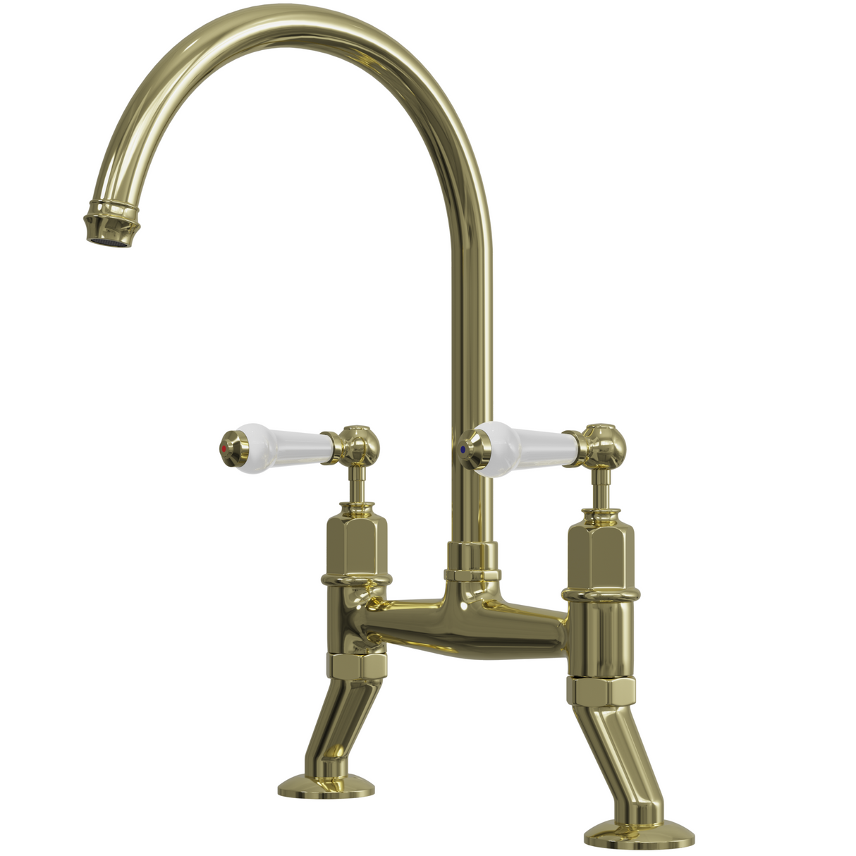 Ellsi Alton Traditional Bridge Twin Lever Kitchen Mixer Tap With Ceramic Levers POLISHED BRASS ALT-01-POB