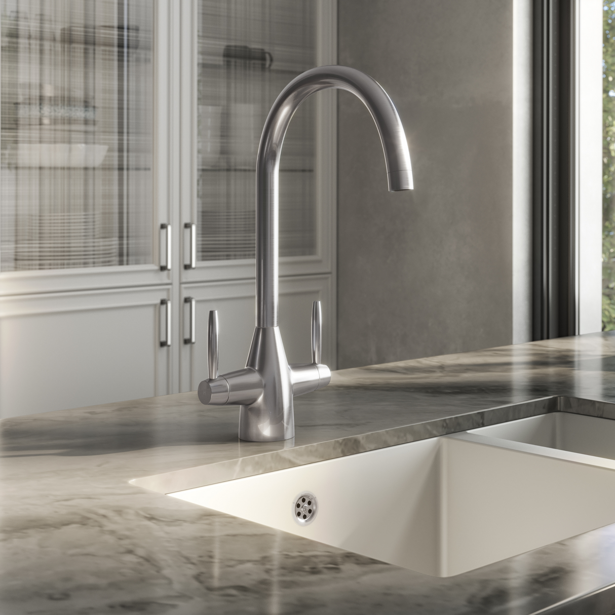 Ellsi Astrid Twin Lever Kitchen Mixer Tap PEWTER AST-01-PEW LS