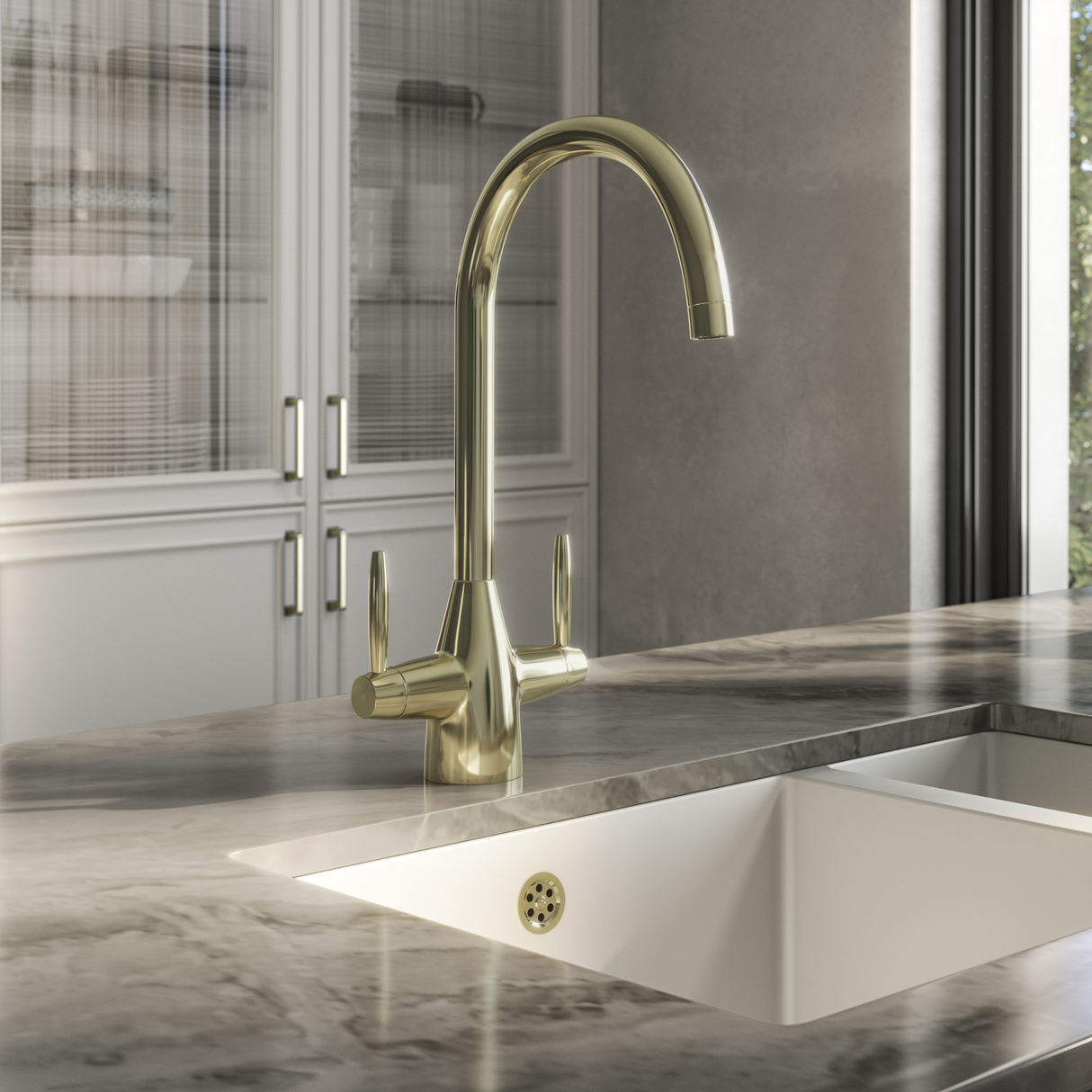 Ellsi Astrid Twin Lever Kitchen Mixer Tap POLISHED BRASS AST-01-POB LS