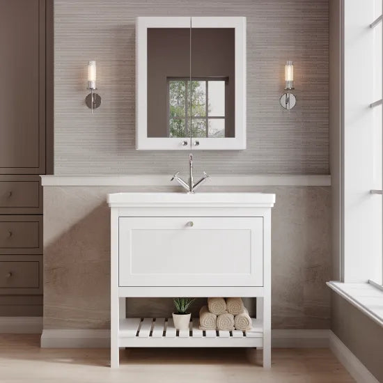 Old London Bexley 800mm Freestanding Vanity Unit & Basin, 1 Drawer Pure White BEX127A LS1