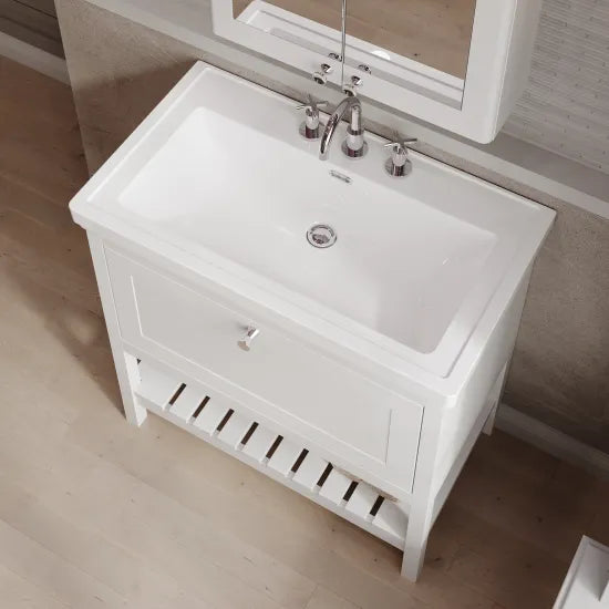Old London Bexley 800mm Freestanding Vanity Unit & Basin, 1 Drawer Pure White BEX127B LS2