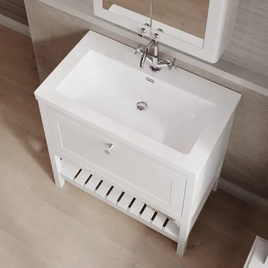 Old London Bexley 800mm Freestanding Vanity Unit & Basin, 1 Drawer Pure White BEX127L LS2