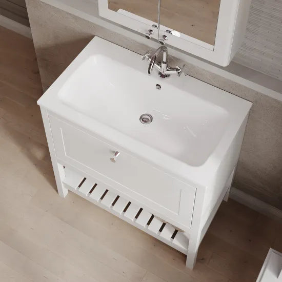 Old London Bexley 800mm Freestanding Vanity Unit & Basin, 1 Drawer Pure White BEX127P LS2