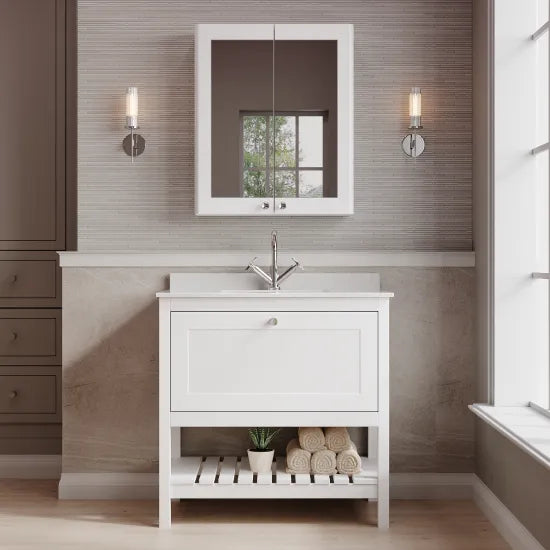 Old London Bexley 800mm Freestanding Vanity Unit & Basin, 1 Drawer Pure White BEX127WS1 LS1