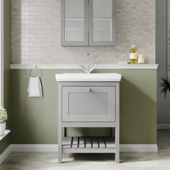 Old London Bexley 600mm Freestanding Vanity Unit & Basin, 1 Drawer Cool Grey BEX225A LS1