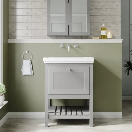 Old London Bexley 600mm Freestanding Vanity Unit & Basin, 1 Drawer Cool Grey BEX225H LS1