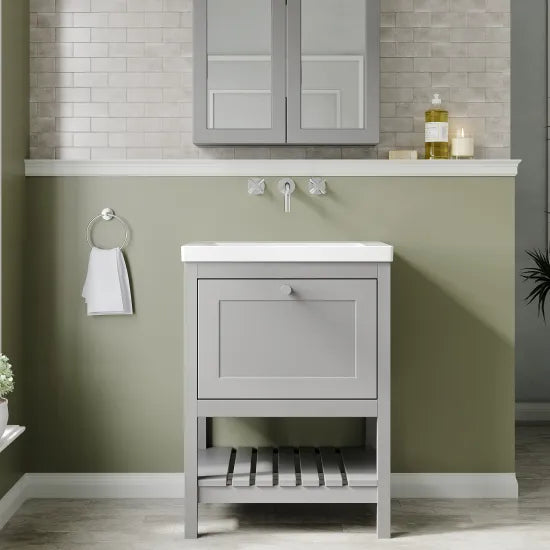 Old London Bexley 600mm Freestanding Vanity Unit & Basin, 1 Drawer Cool Grey BEX225K LS1