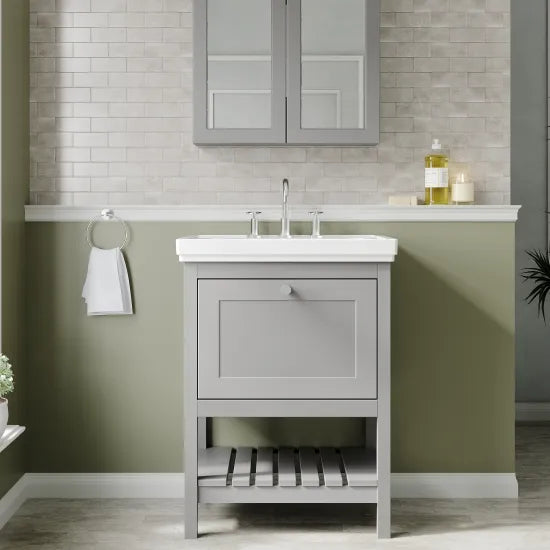 Old London Bexley 600mm Freestanding Vanity Unit & Basin, 1 Drawer Cool Grey BEX225M LS1