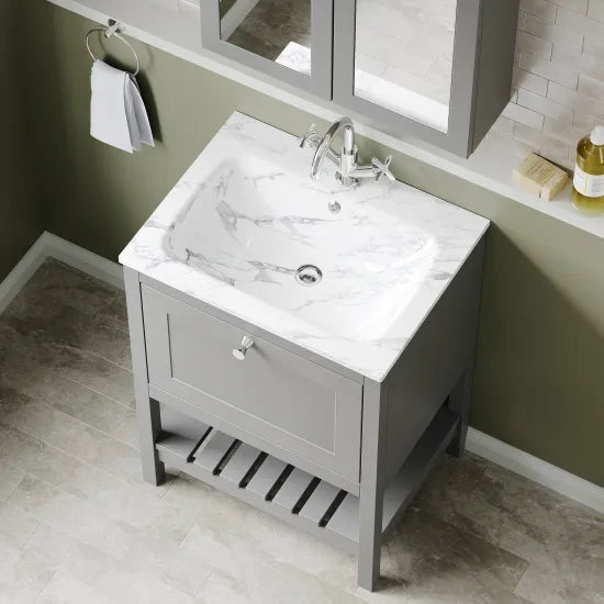 Old London Bexley 600mm Freestanding Vanity Unit & Basin, 1 Drawer Cool Grey BEX225Q LS2