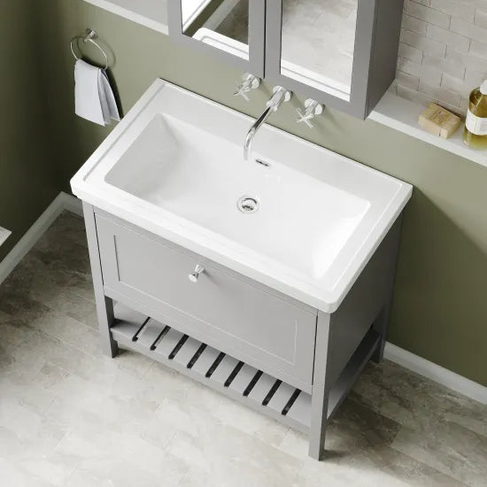 Old London Bexley 800mm Freestanding Vanity Unit & Basin, 1 Drawer Cool Grey BEX227H LS2