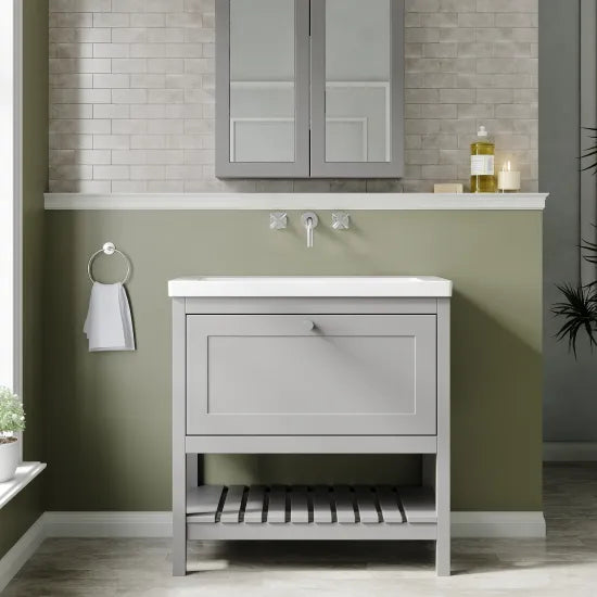 Old London Bexley 800mm Freestanding Vanity Unit & Basin, 1 Drawer Cool Grey BEX227K LS1