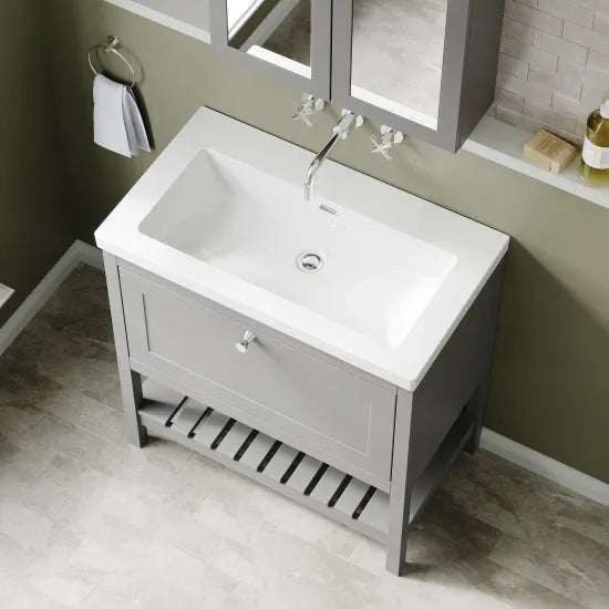 Old London Bexley 800mm Freestanding Vanity Unit & Basin, 1 Drawer Cool Grey BEX227K LS2