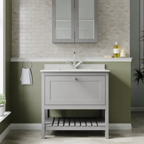 Old London Bexley 800mm Freestanding Vanity Unit & Basin, 1 Drawer Cool Grey BEX227WS1 LS1