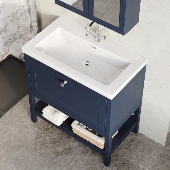 Old London Bexley 800mm Freestanding Vanity Unit & Basin, 1 Drawer Indigo Blue BEX327L LS2