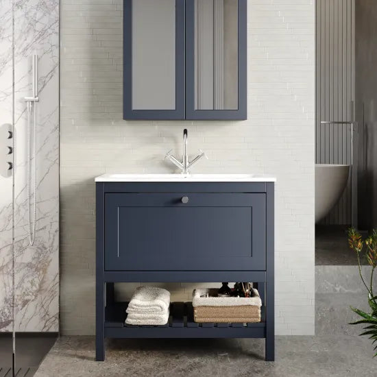 Old London Bexley 800mm Freestanding Vanity Unit & Basin, 1 Drawer Indigo Blue BEX327Q LS1
