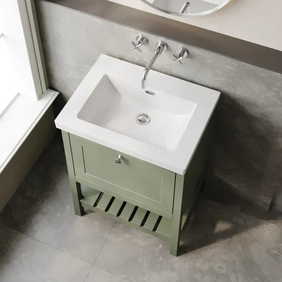 Old London Bexley 600mm Freestanding Vanity Unit & Basin, 1 Drawer Fern Green BEX825K LS2