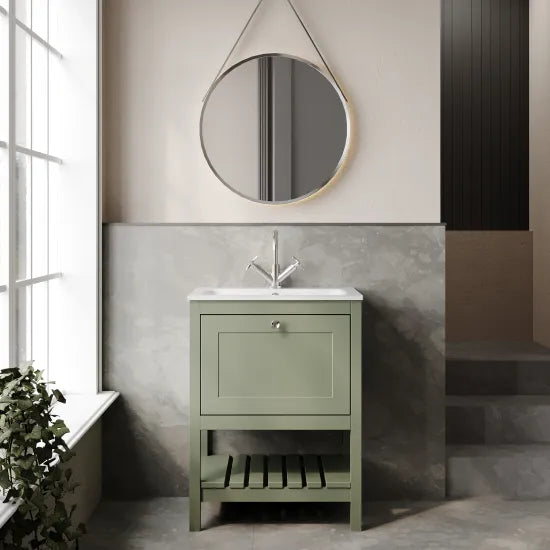 Old London Bexley 600mm Freestanding Vanity Unit & Basin, 1 Drawer Fern Green BEX825P LS1
