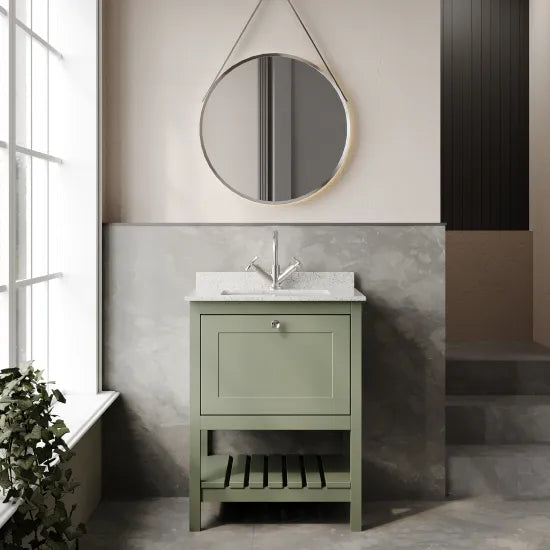 Old London Bexley 600mm Freestanding Vanity Unit & Basin, 1 Drawer Fern Green BEX825WS1 LS1