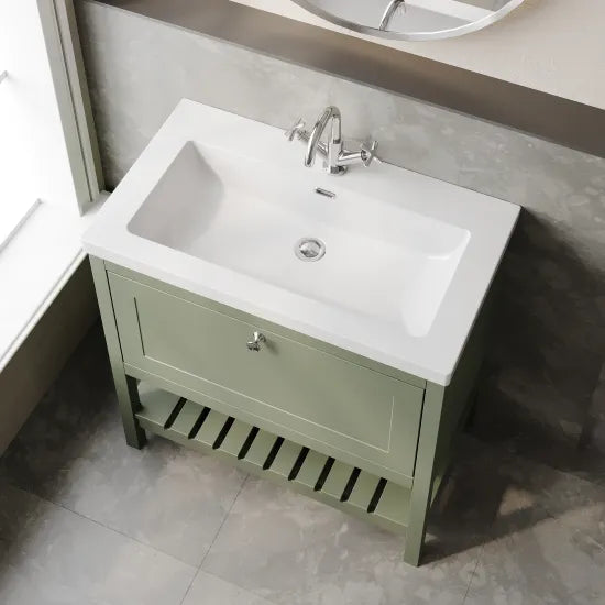 Old London Bexley 800mm Freestanding Vanity Unit & Basin, 1 Drawer Fern Green BEX827L LS2