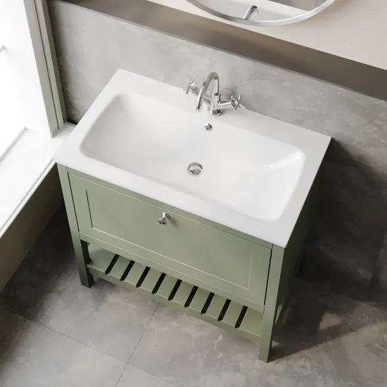 Old London Bexley 800mm Freestanding Vanity Unit & Basin, 1 Drawer Fern Green BEX827P LS2