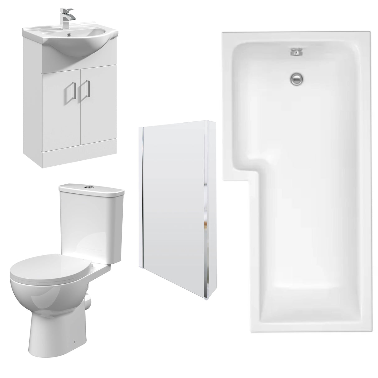 Nuie Fay Complete Bathroom Suite - WC - Shower Bath LH - 550mm Wide Basin Vanity Unit BMSUITE106