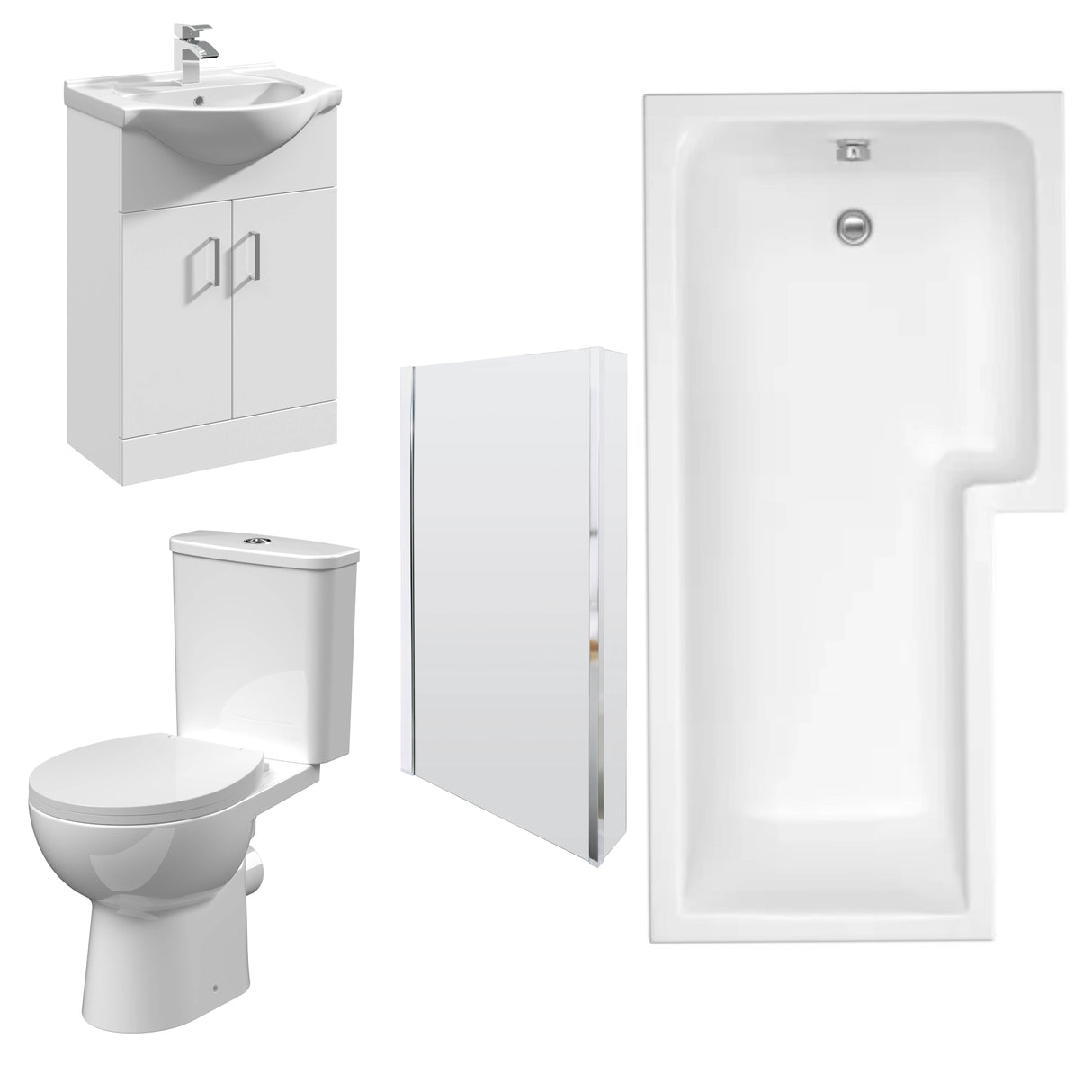 Nuie Fay Complete Bathroom Suite - WC - Shower Bath RH - 550mm Wide Basin Vanity Unit BMSUITE107