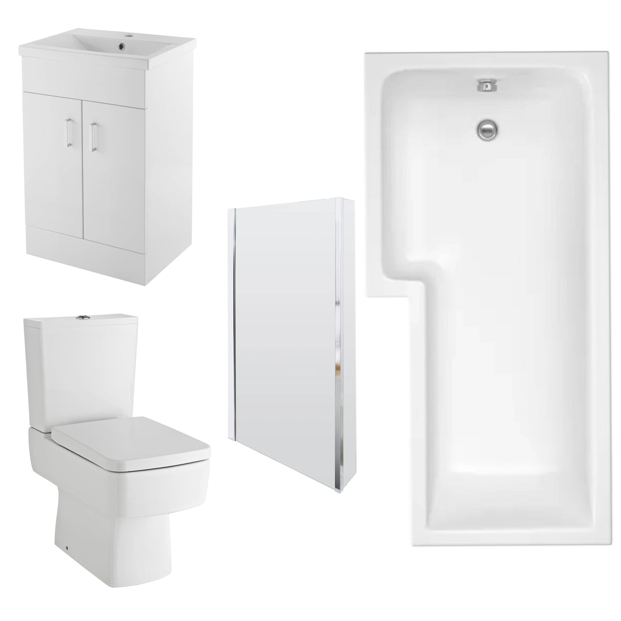 Nuie Bliss Complete Bathroom Suite - WC - Shower Bath LH - 500mm Wide Basin Vanity Unit BMSUITE108