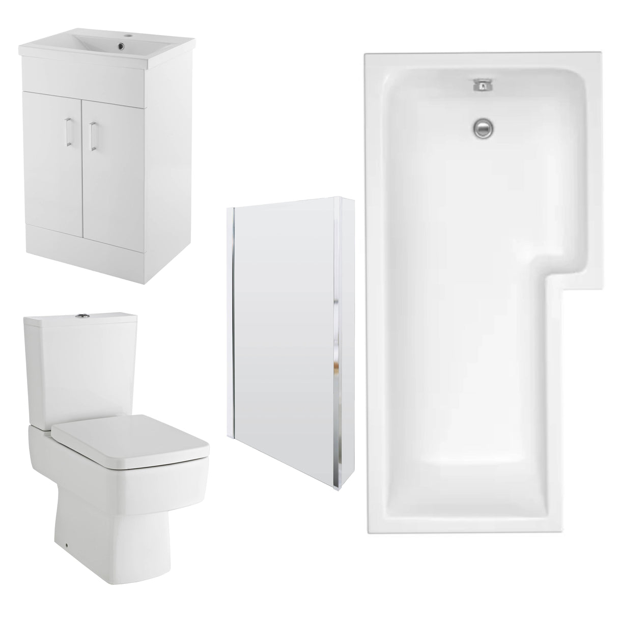 Nuie Bliss Complete Bathroom Suite - WC - Shower Bath RH - 500mm Wide Basin Vanity Unit BMSUITE109