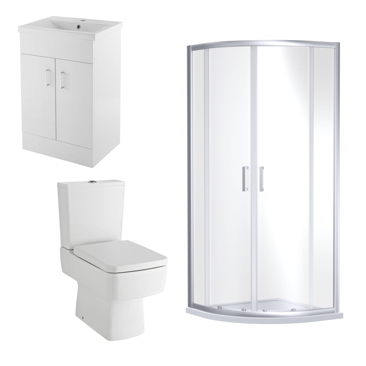Nuie Bliss En Suite Bathroom - WC - Shower Enclosure 900x900 - 500mm Wide Basin Vanity Unit BMSUITE111