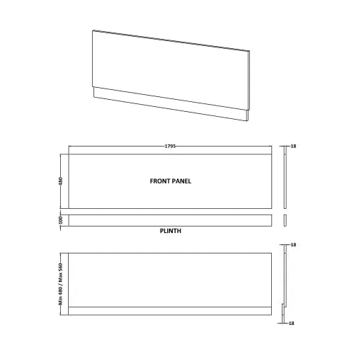 Nuie Standard MDF/MFC Front Bath Panel Soft Black BPR1407 LD