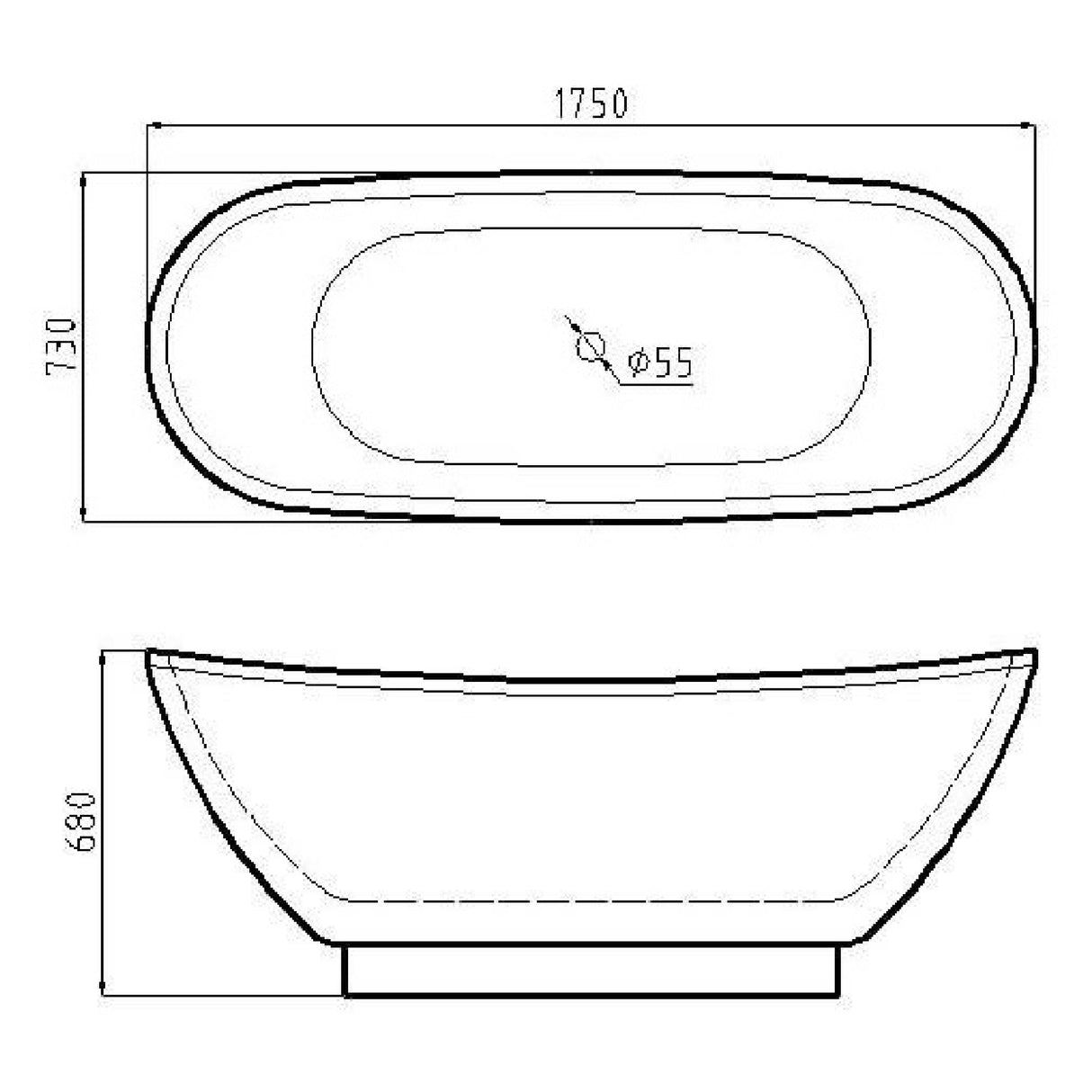 Bathmegastore Doris Acrylic Freestanding Bath L1750 x W750mm Polished White BMDORIS-BATH-PAINTED-1750-WH-WASTE PLD