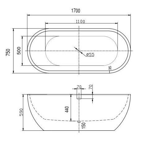 Bathmegastore Elizabeth Acrylic Freestanding Bath L1700 x W750mm Polished White BMELIZABETH-BATH-WHITE-1700-WASTE-WHITE LD